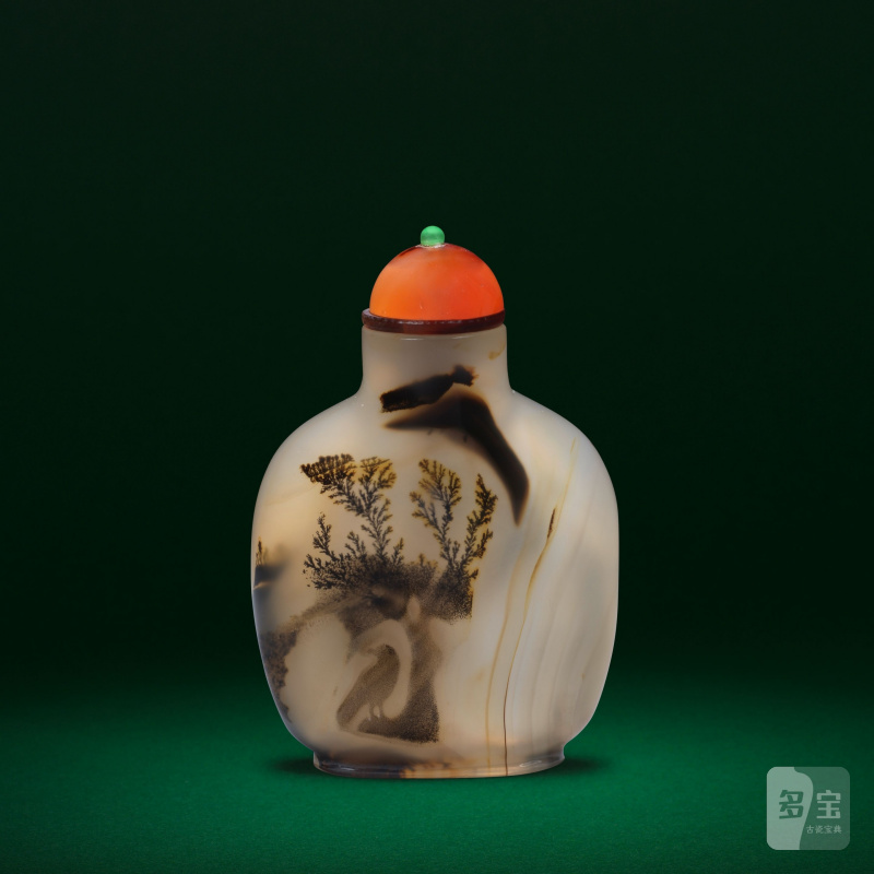 十八/十九世紀 瑪瑙鼻烟壺 | A DENDRITIC CHALCEDONY AGATE 'EAGLE' SNUFF BOTTLE - 图3